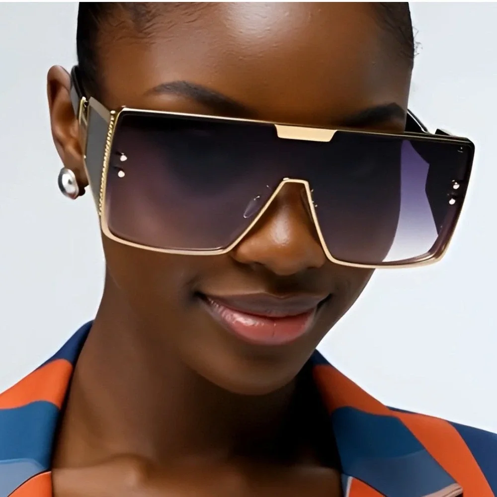 Shield Sunglasses Gold Frame Oversized Fashion Designer Sun Glasses Trendy Gafas
